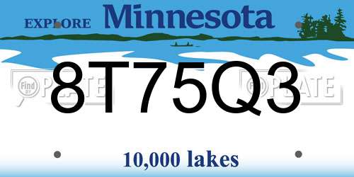 8T75Q3 Minnesota License Plate