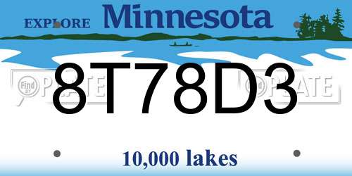 8T78D3 Minnesota License Plate