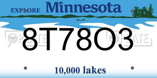 8T78O3 Minnesota License Plate