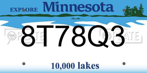 8T78Q3 Minnesota License Plate