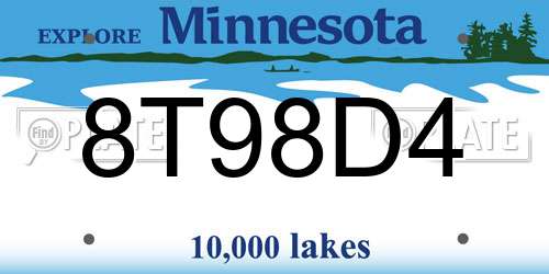8T98D4 Minnesota License Plate