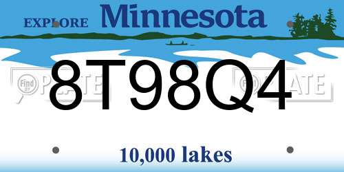 8T98Q4 Minnesota License Plate