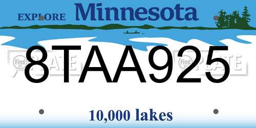 8TAA925 Minnesota License Plate