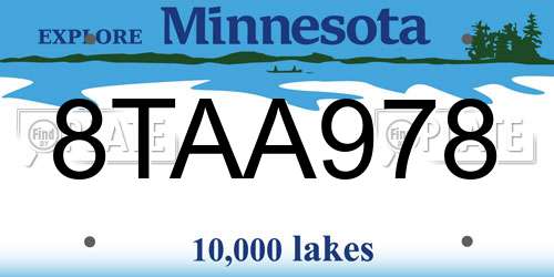 8TAA978 Minnesota License Plate