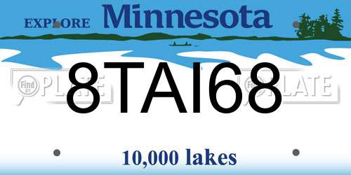 8TAI68 Minnesota License Plate