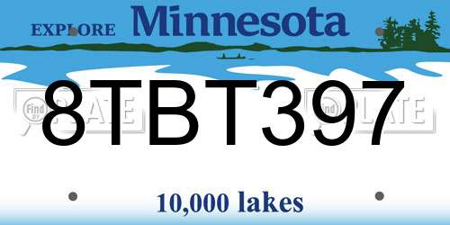 8TBT397 Minnesota License Plate
