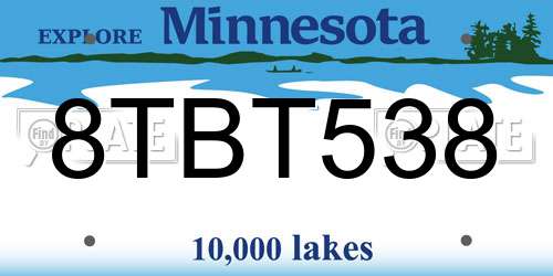 8TBT538 Minnesota License Plate