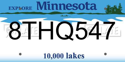 8THQ547 Minnesota License Plate
