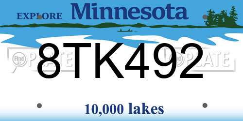 8TK492 Minnesota License Plate