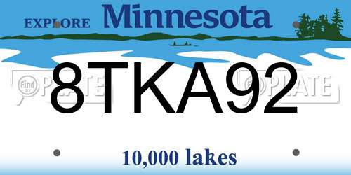 8TKA92 Minnesota License Plate