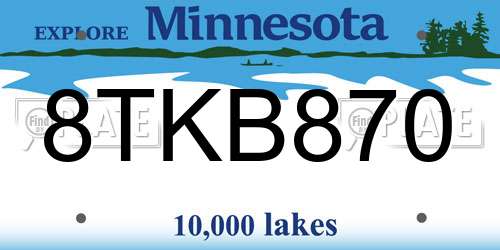 8TKB870 Minnesota License Plate