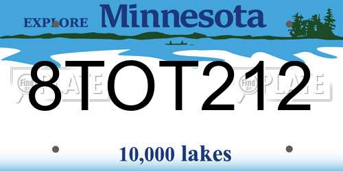 8TOT212 Minnesota License Plate