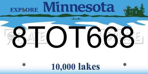 8TOT668 Minnesota License Plate