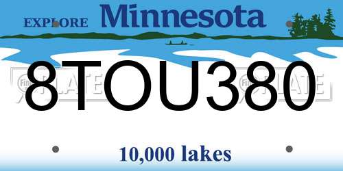 8TOU380 Minnesota License Plate