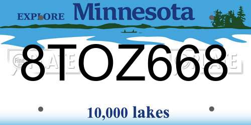 8TOZ668 Minnesota License Plate