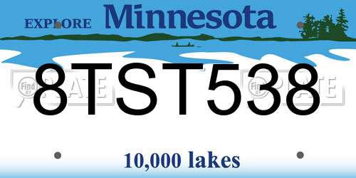 8TST538 Minnesota License Plate