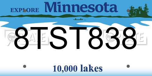 8TST838 Minnesota License Plate