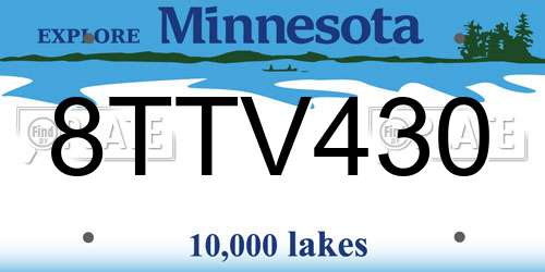 8TTV430 Minnesota License Plate