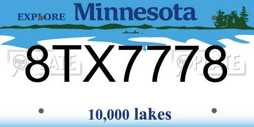 8TX7778 Minnesota License Plate