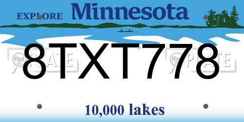8TXT778 Minnesota License Plate