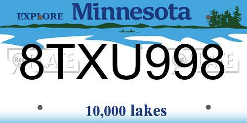 8TXU998 Minnesota License Plate