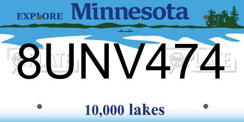 8UNV474 Minnesota License Plate