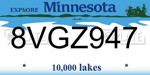 8VGZ947 Minnesota License Plate
