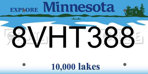 8VHT388 Minnesota License Plate