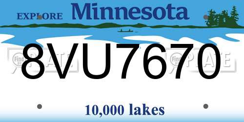 8VU7670 Minnesota License Plate