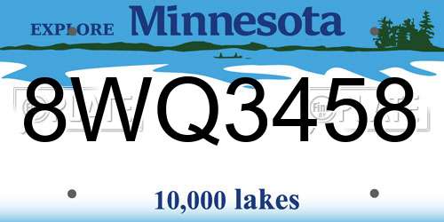 8WQ3458 Minnesota License Plate