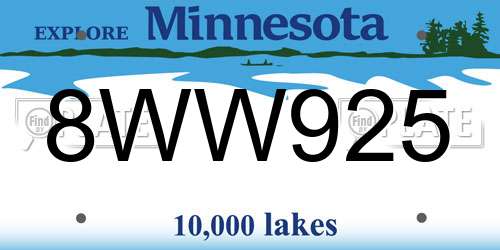8WW925 Minnesota License Plate