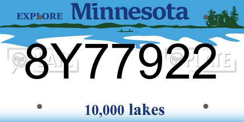 8Y77922 Minnesota License Plate