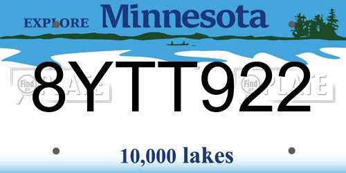 8YTT922 Minnesota License Plate
