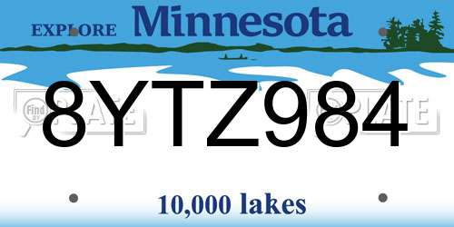 8YTZ984 Minnesota License Plate