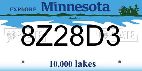 8Z28D3 Minnesota License Plate