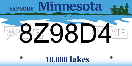 8Z98D4 Minnesota License Plate