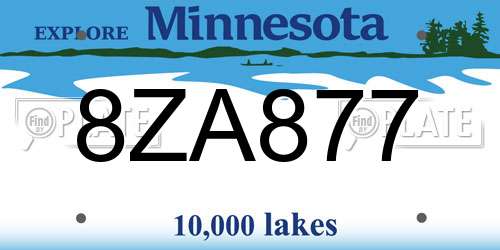 8ZA877 Minnesota License Plate
