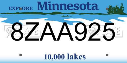 8ZAA925 Minnesota License Plate