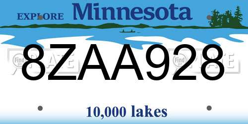 8ZAA928 Minnesota License Plate