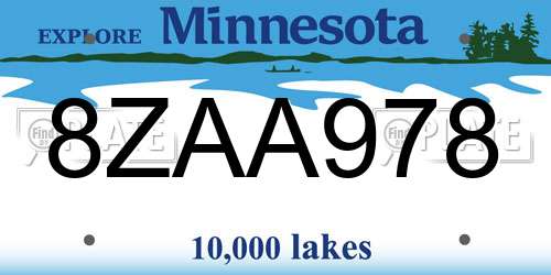 8ZAA978 Minnesota License Plate