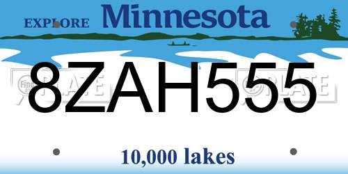 8ZAH555 Minnesota License Plate