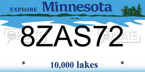 8ZAS72 Minnesota License Plate