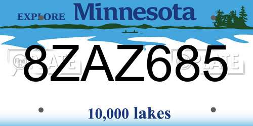 8ZAZ685 Minnesota License Plate
