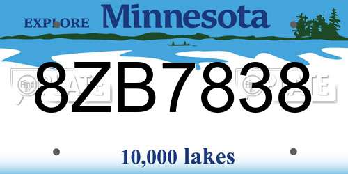 8ZB7838 Minnesota License Plate