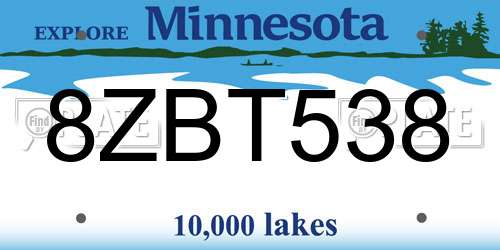 8ZBT538 Minnesota License Plate