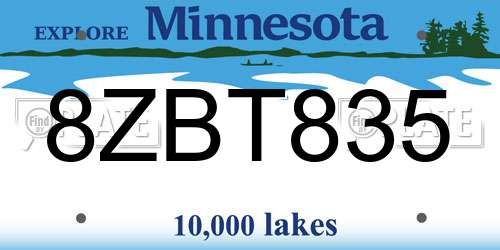 8ZBT835 Minnesota License Plate