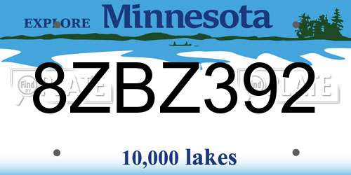 8ZBZ392 Minnesota License Plate