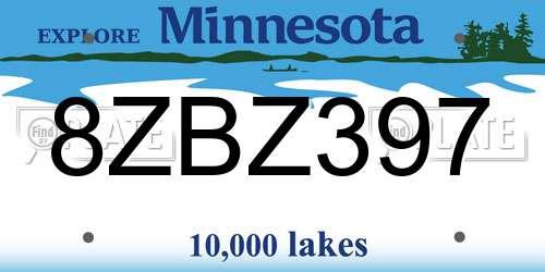 8ZBZ397 Minnesota License Plate
