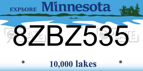 8ZBZ535 Minnesota License Plate