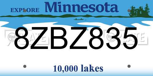 8ZBZ835 Minnesota License Plate